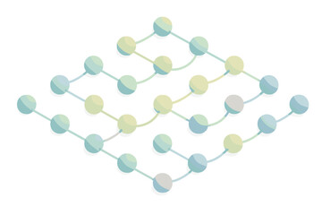 Obraz premium Pastel Sphere Network. Isometric vector illustration set Geometric dot grid: network of connected spheres arranged diagonally,