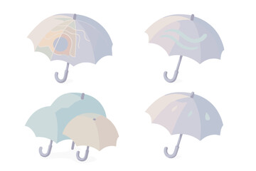 Smart Umbrella Visualization. Isometric vector illustration set Climate hue umbrella: canopy reflecting barometric data, soft