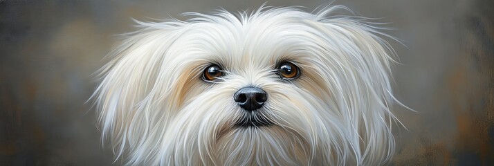 Naklejka premium Charming Portrait of a Cream White Havanese Dog with Playful Expression and Stylish Fur Haircut