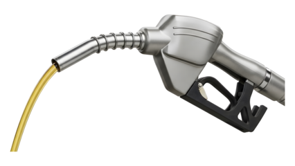 Fuel Pump Nozzle with Flowing Gasoline Isolated PNG with Transparent Background