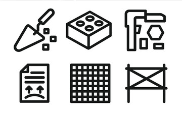 Programmable Matter Icons. Line style icons of Programmable Matter: digital construction tool, programmable brick icon,