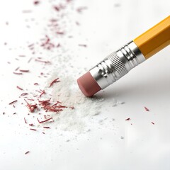 Pencil eraser with shavings on a white background.