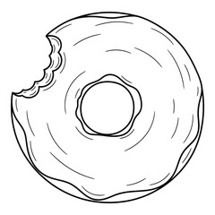 Delicious donut with a bite taken out black and white illustration