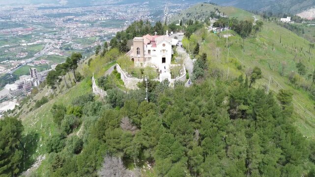 aerial view of San Michele Sanctuary Cathedral in Caserta from the mountaintop blending nature&rsquo;s serenity with spiritual grandeur 4