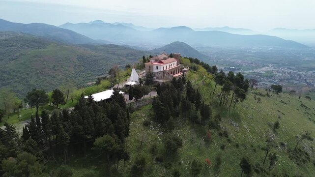 aerial view of San Michele Sanctuary Cathedral in Caserta from the mountaintop blending nature&rsquo;s serenity with spiritual grandeur 3