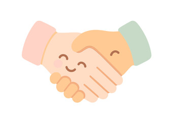 Fair Trade Handshake. A cute "fair trade" handshake symbol with winking faces on the hands, soft harmonious pastel palette, No