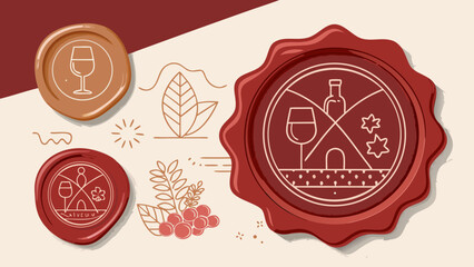 Vintage wax seal icon illustration on a white background with a decorative frame