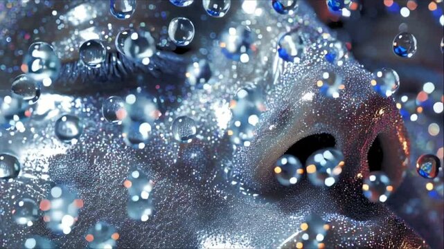A completely original concept: a close-up of a human face, not made of skin, but formed entirely from thousands of water bubbles of particles. The resource has a wide range of applications
