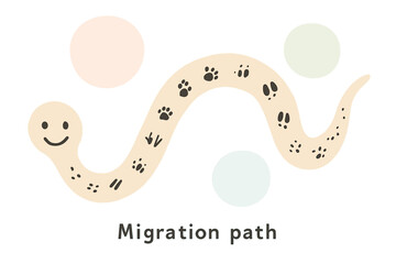 Fototapeta premium Joyful Animal Footprints. A smiling migration path with tiny joyful animal footprints, gentle pastel accents, No text, No labels,