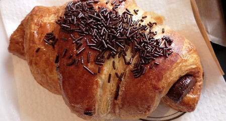 Chocolate croissant, sweet.