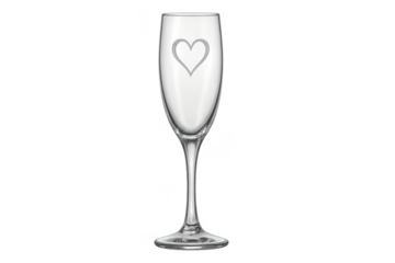 Champagne flute with engraved heart on transparent background