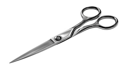 Sharp metal scissors with  handle isolated on white background or transparent png, showing sleek blades, ergonomic grip, and luxury design.