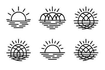 Luminous Lagoon Framework. Line vector icons of a luminous framework above a lagoon: radiant structural arcs, glowing linear