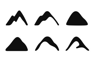 Mountain Icon Motifs. Solid style icons of mountain-inspired motifs: supportive peak, gentle crest, rounded apex, soft summit,
