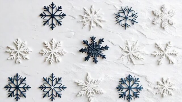 Winter snowflake ornament pattern on textured white and blue background evoking calm festive mood