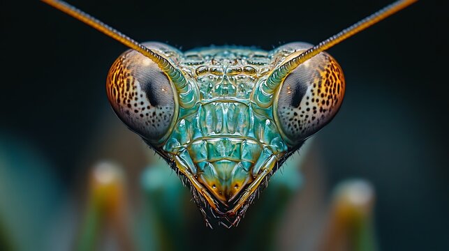 Close up view of praying mantis face insect detailed eyes macro photography wildlife