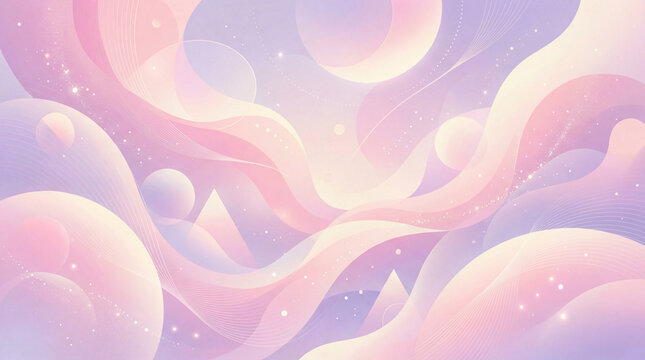 High-quality creative design featuring a whimsical abstract design with geometric patterns in pastel pink and lavender, professional illustration with