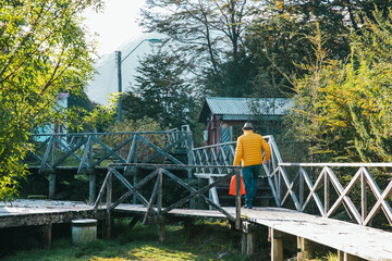 man walking on pathway