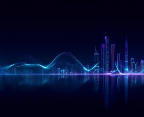 A cinematic vision of Abu Dhabi at night with elegant towers rising through glowing digital mist