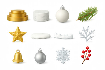 Fototapeta premium Festive Christmas ornaments and decorations on a transparent background