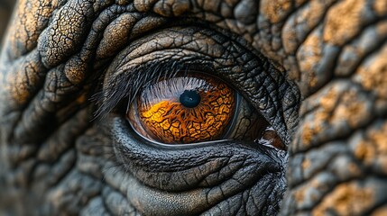 Naklejka premium A close-up of an elephant's eye with intricate skin texture.