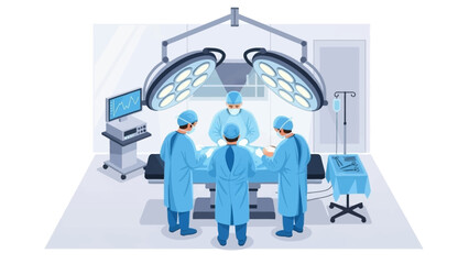 Surgical Precision: A team of skilled surgeons meticulously performs a delicate operation in a sterile operating room, illuminated by specialized lighting.