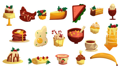 Delicious cake with mixed fruits and egg isolated on transparent background, clean editable vector AI illustration perfect for bakery designs, dessert packaging, recipe art and food projects