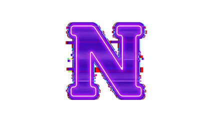 Glitch VHS letter N with VHS scan warp and shifting RGB artifacts on white background