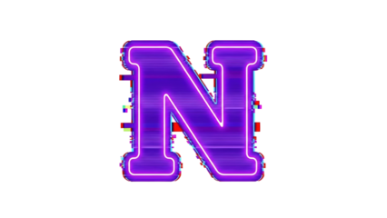 Glitch VHS letter N with VHS scan warp and shifting RGB artifacts on white background