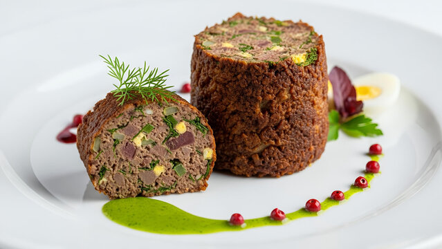 Drob de miel plated gourmet-style on pure white ceramic plate