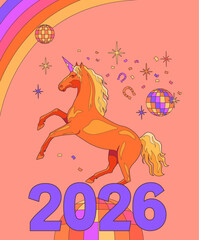 Funny disco style poster New year 2026 celebtation