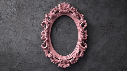 A pink frame with a black border is hanging on a wall