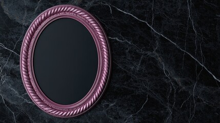 A black and purple framed mirror with a black background