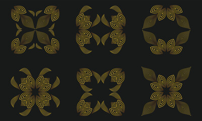 Luxury Gold Line Ornament Collection on Dark Background
