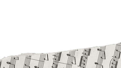Torn vintage with sheet music, ripped paper scrap. Torn vintage sheet music fragment with visible...