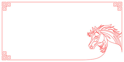 Chinese New Year frame with horse line art style vector eps 10
