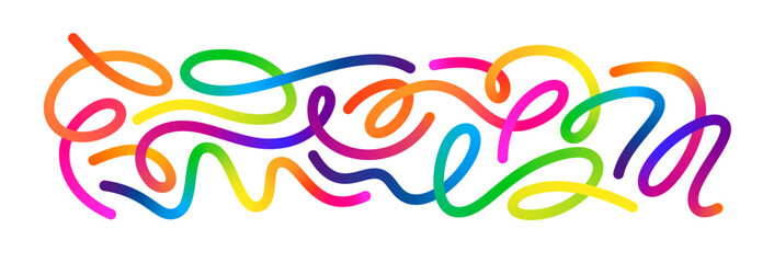 Fototapeta premium Color Gradient Line Shapes. Abstract 3D Wave Line Pattern. Vector Rainbow Gradient Swirl Ribbon Background. Squiggly Color Organic Shape Kit.