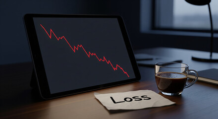 Financial losses concept: tablet showing a declining stock market graph