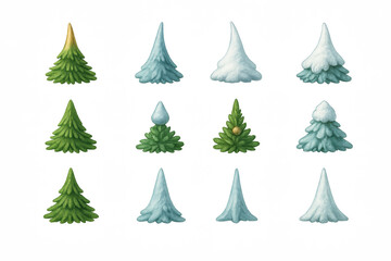 Obraz premium Hand-painted Christmas tree illustrations with snow and ornaments on a black background