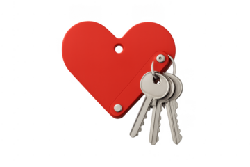 Red heart shaped keychain with house keys