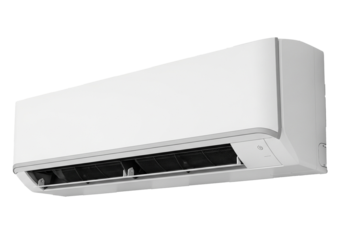 Modern white wall-mounted air conditioner for efficient home cooling and climate control png isolated on transparent background