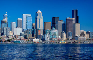 Fototapeta premium The Seattle Washington skyline from the waters of Puget Sound
