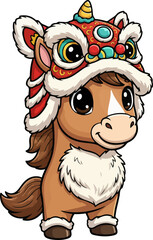 Cute Lion Dance Baby Horse Vector Art