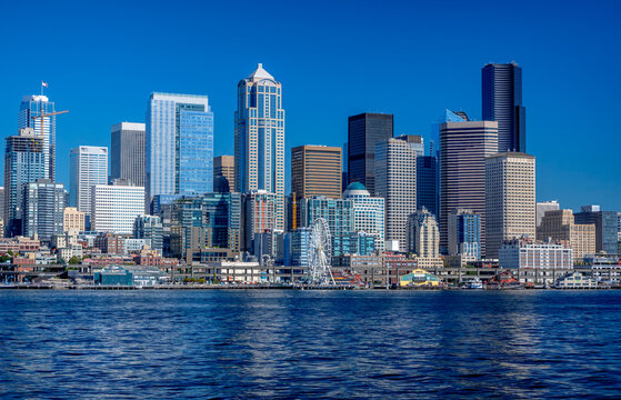 The Seattle Washington skyline from the waters of Puget Sound