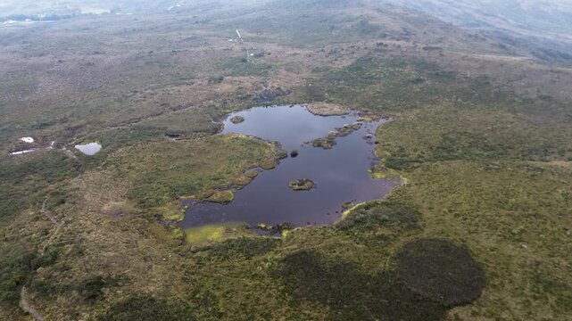 Foggy Colombian Paramo Lake. High quality 4k footage