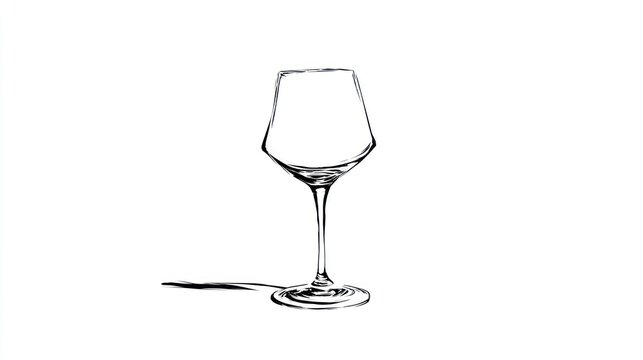 Delicate monochrome sketch of a stemmed wine glass with a subtle shadow on a white background