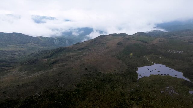Aerial Panorama of Andean Mountains Lake. High quality 4k footage