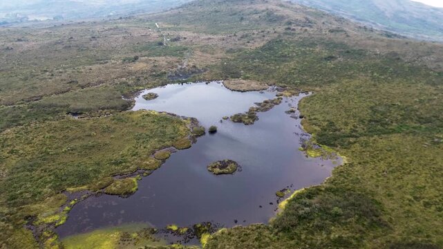 Aerial View of Andean Mountains Lagoon. High quality 4k footage