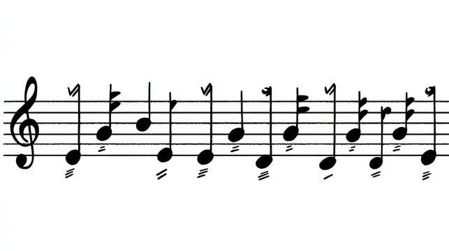 Musical notation showing a treble clef, notes on staff lines, and rests