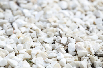 Texture of white crushed stones, closeup